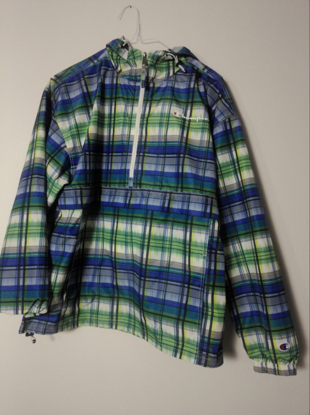 Champion Plaid Zip-Up Hoodie in Blue, Green & White
